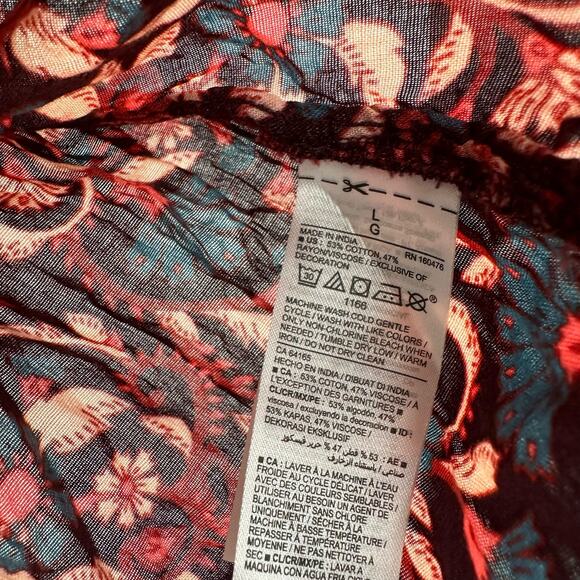 Old Navy Size Large Blouse Red Floral Babydoll Ruffle Ruched Tie Cottagecore‎ - Picture 6 of 6